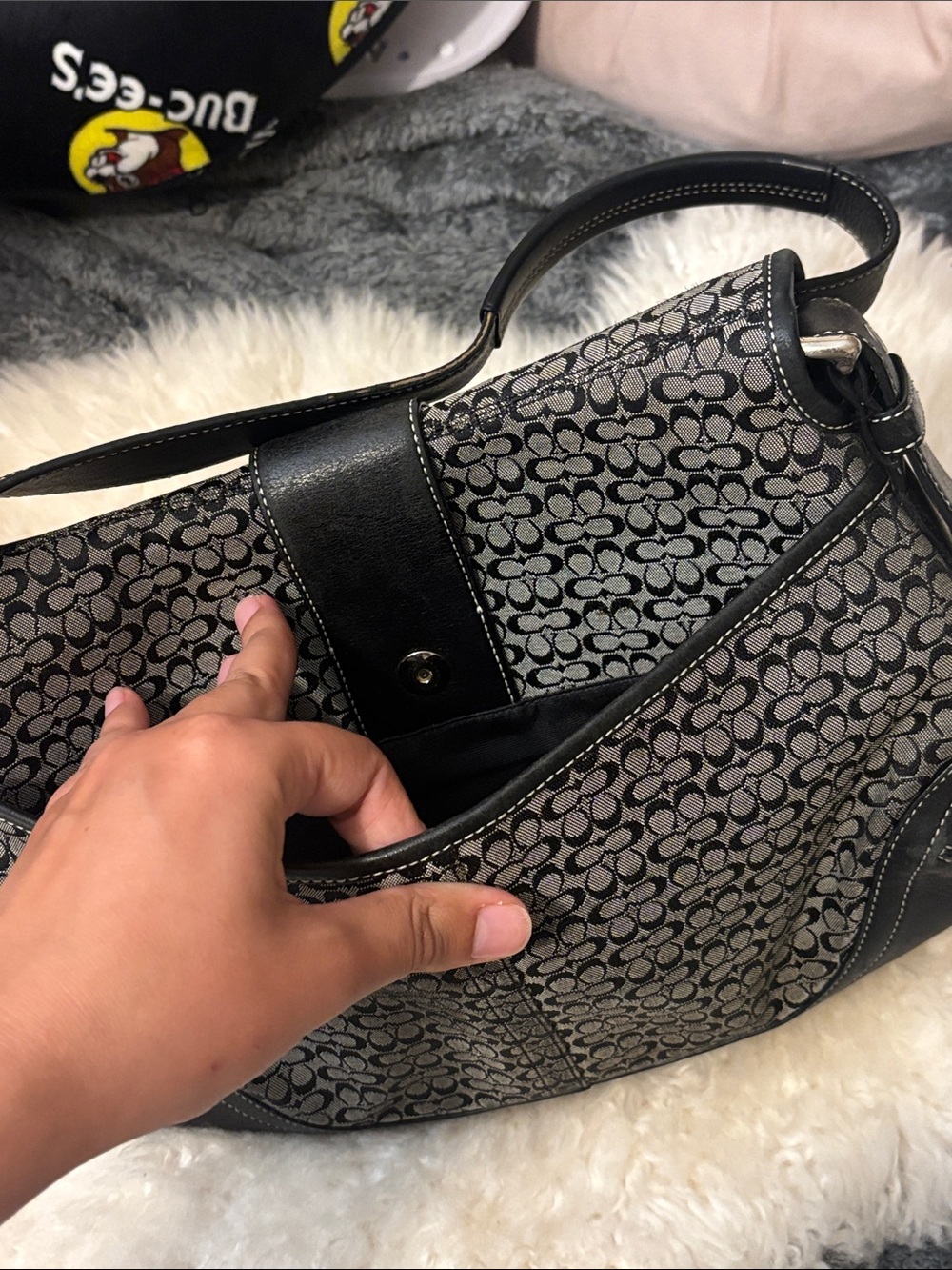 Coach Y2K Vintage Black Signature Canvas Shoulder Bag with Buckle Detail - Picture 6 of 6
